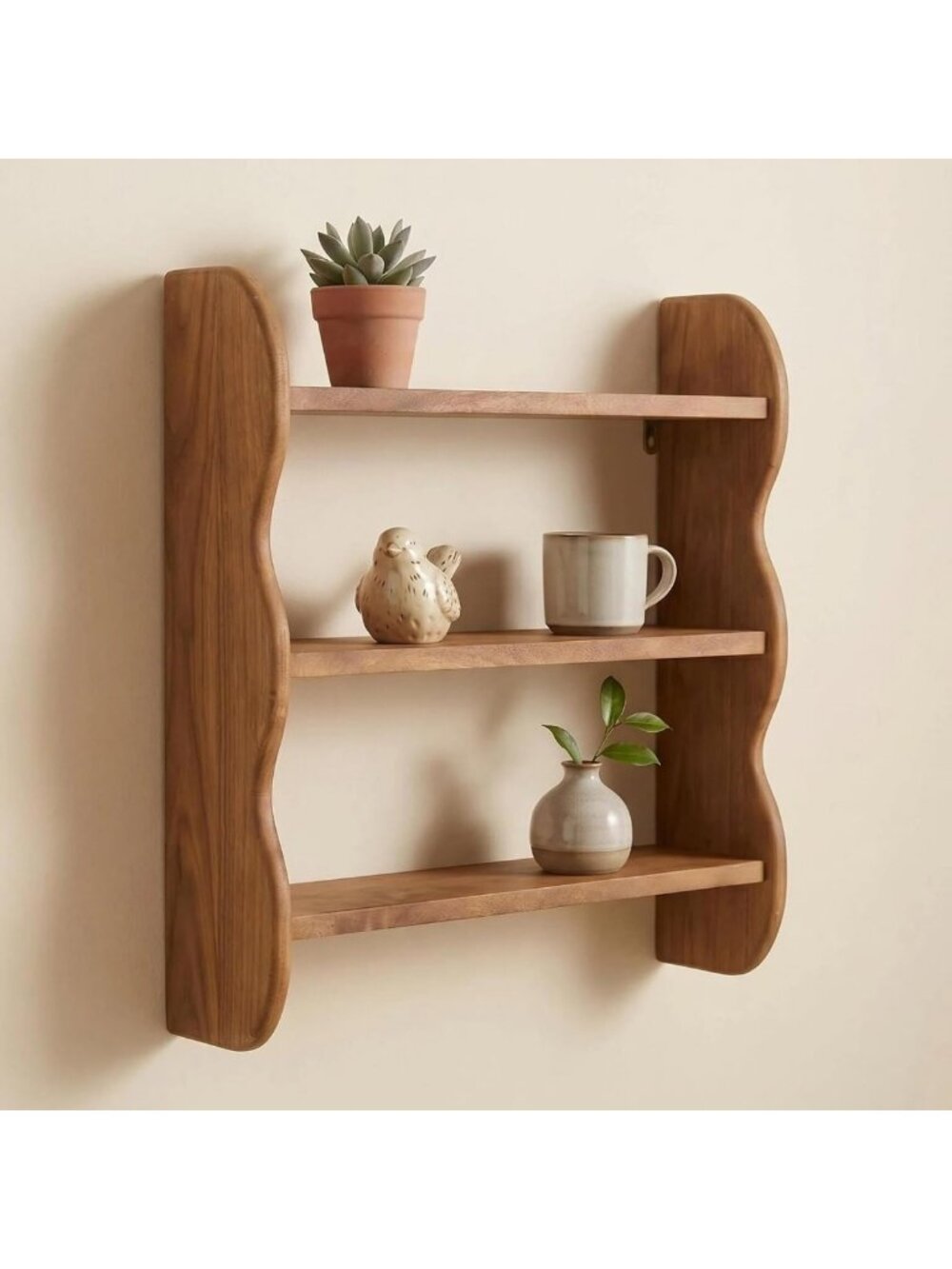 Rustic 3-Tier Wall Mounted Scalloped Shelf - Solid Wood Floating Display for